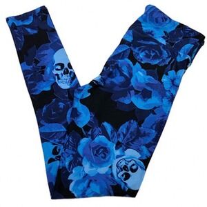 LuLaRoe Womens Leggings Size TC Blue Purple Floral Skulls Roses Tall & Curvy NWT